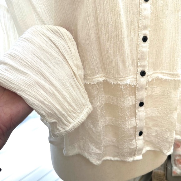 Free People XS EUC Oversized Crinkle-Wrinkle Dolman Sleeve Button Front Blouse - Picture 4 of 11